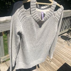 Gray cold shoulder cozy sweater